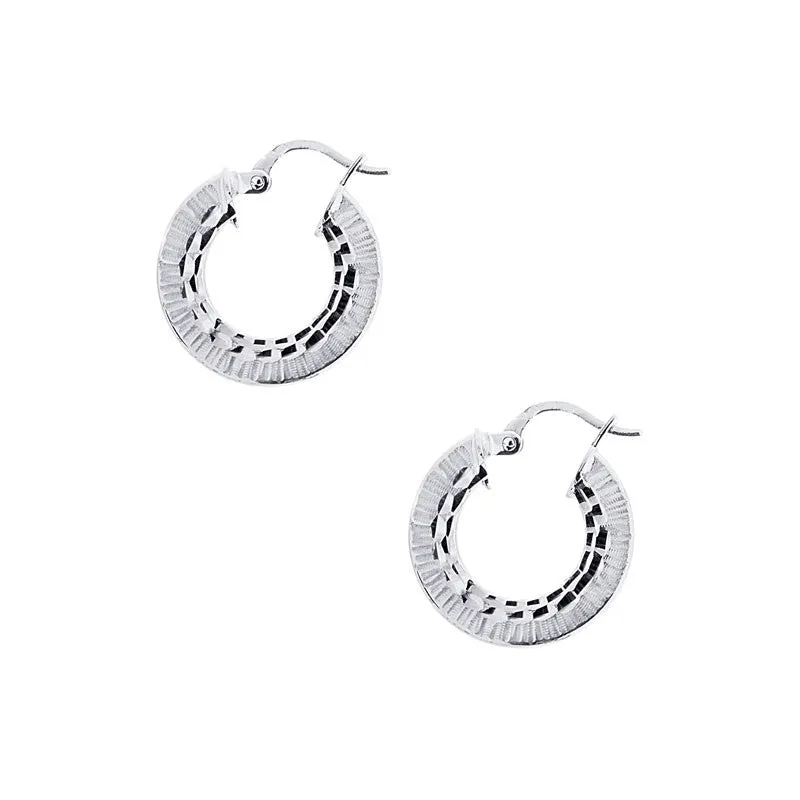 14 Karat White Gold Round Textured Hoops