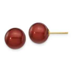 14k 10-11mm Coffee Round Freshwater Cultured Pearl Stud Post Earrings