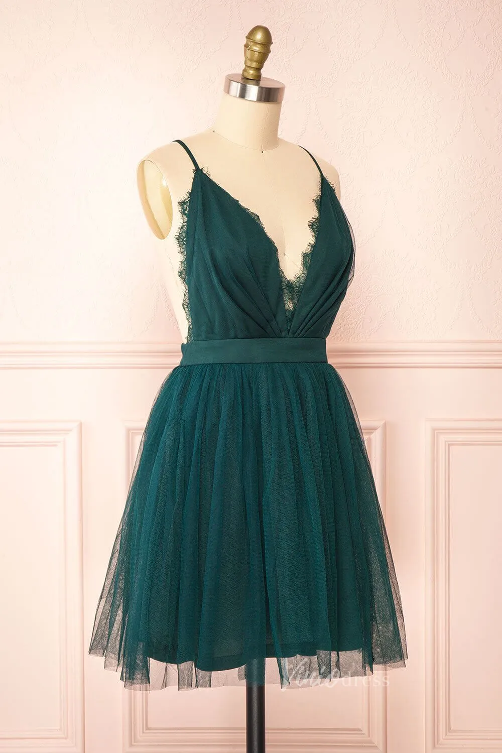 Backless Emerald Green Homecoming Dress Tulle Short Party Dress SD1091