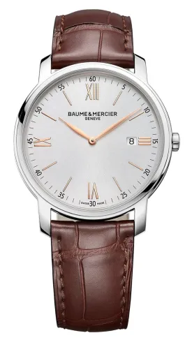 Baume & Mercier Classima Silver-Tone Dial Brown Leather Strap Date Quartz Mens Watch M0A10415