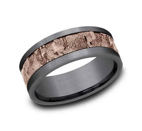 Benchmark 14k Rose Gold and Tantalum 8mm Band CF998633GTA14KR10