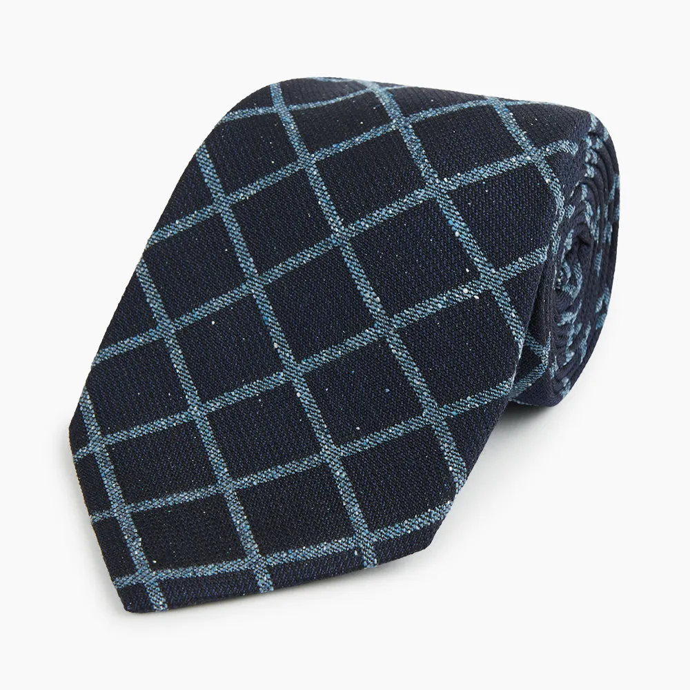 Blue Diagonal Check Silk Blend Tie