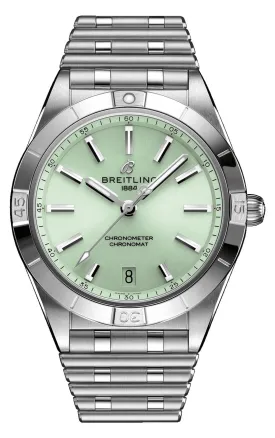 Breitling Chronomat Stainless Steel Mint Green Dial Date Automatic Womens Watch A10380101L1A1