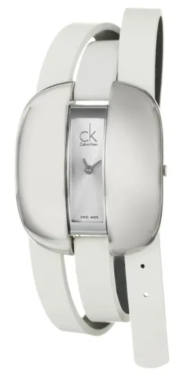 Calvin Klein Treasure Wrap Around White Leather Silver Dial Quartz Womens Watch K2E23120