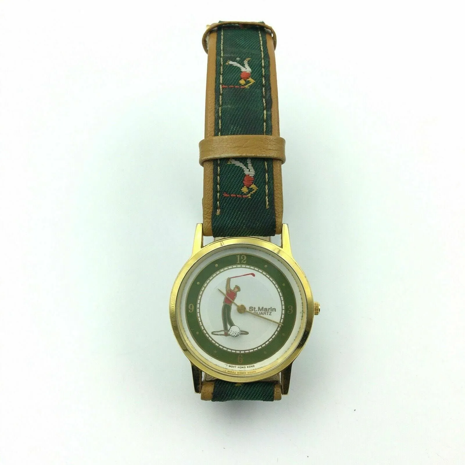 Captivating St Marin Quartz Womens Watch Golf Theme Fabric Band Very Good