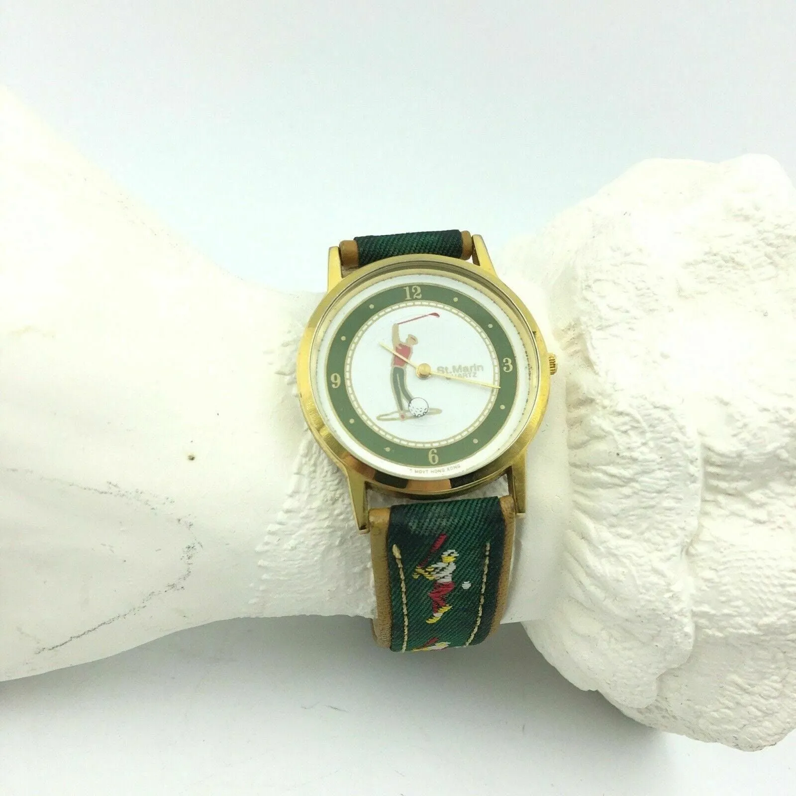 Captivating St Marin Quartz Womens Watch Golf Theme Fabric Band Very Good