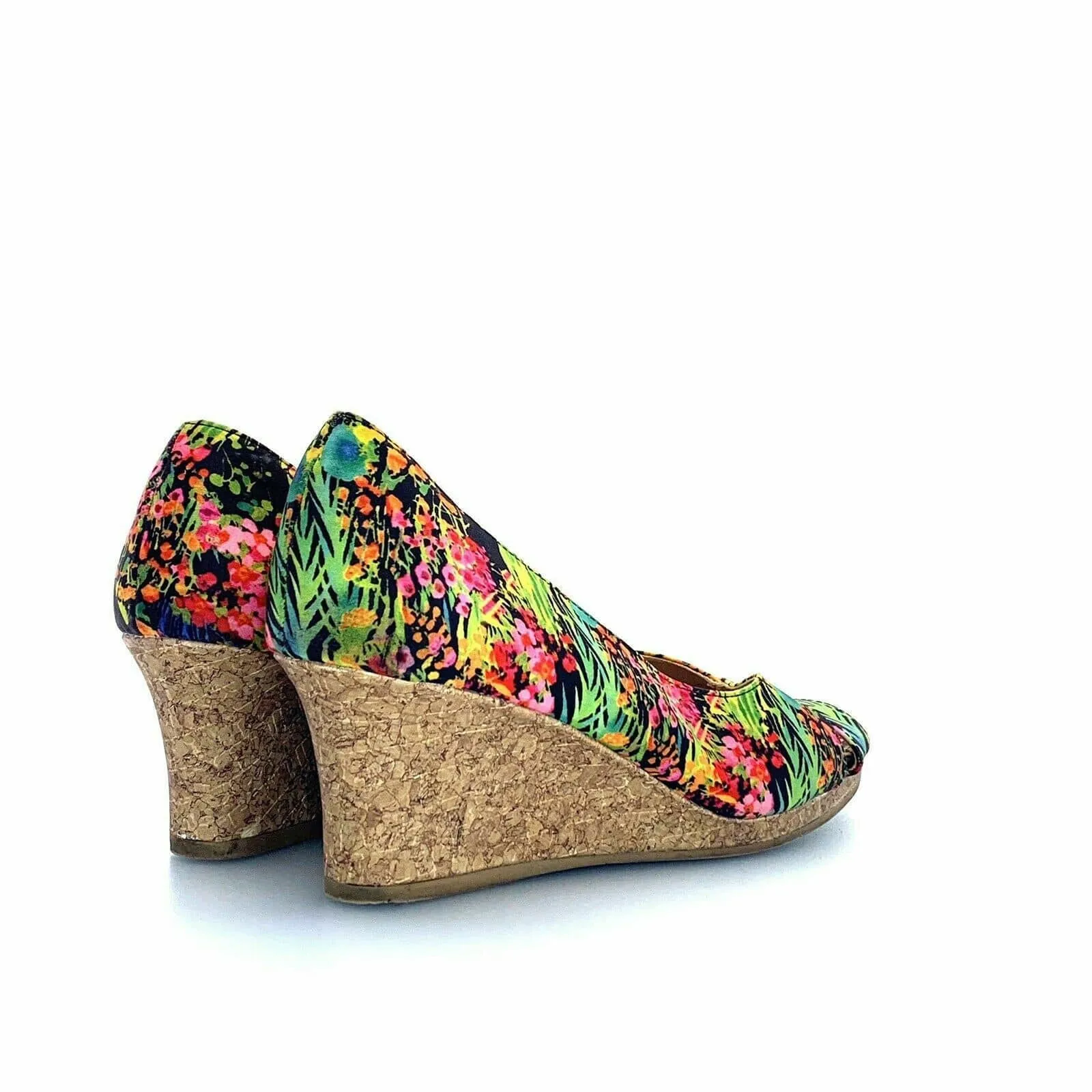 Dexflex Comfort Womens Wedge Heels | Size 12 | Floral Print | Open Toe | Cork Heel