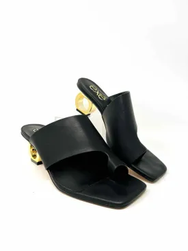 Exe Size 9 Black/Gold Solid Shoes Sandals Heels