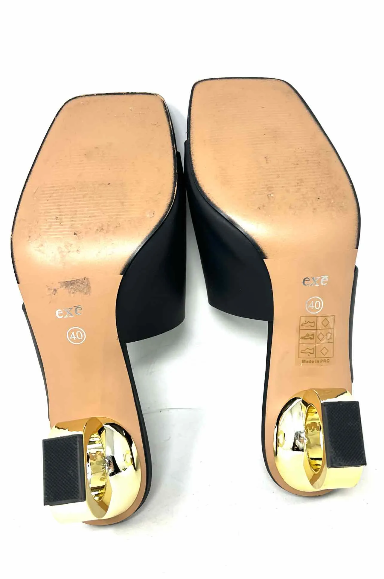 Exe Size 9 Black/Gold Solid Shoes Sandals Heels