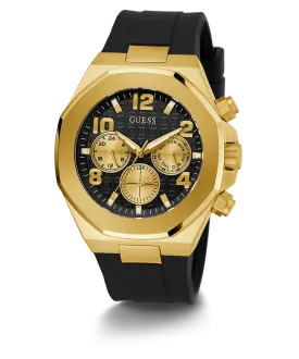 GUESS Mens Black Gold Tone Multi-function Watch