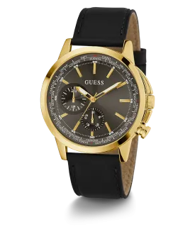 GUESS Mens Black Gold Tone Multi-function Watch