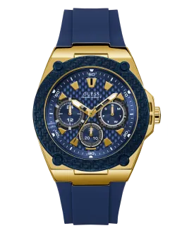 GUESS Mens Blue Gold Tone Multi-function Watch