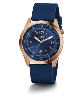 GUESS Mens Blue Rose Gold Tone Analog Watch