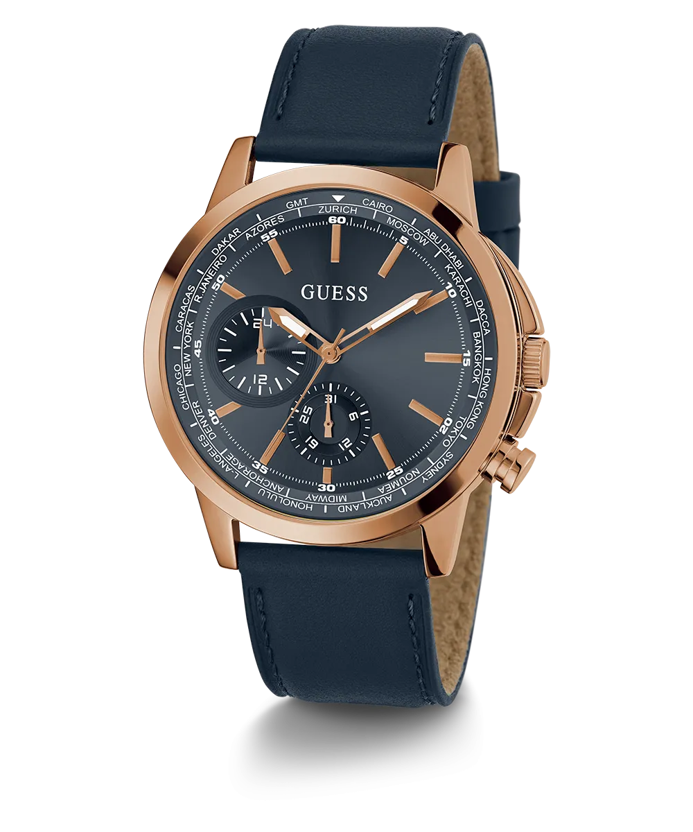 GUESS Mens Navy Rose Gold Tone Multi-function Watch