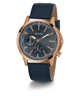 GUESS Mens Navy Rose Gold Tone Multi-function Watch