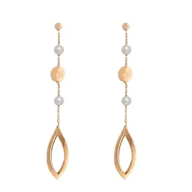 Italian gold freshwater pearl, gold bead and open leaf station earrings