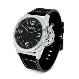 Men's Round Silver Tone Watch With Black