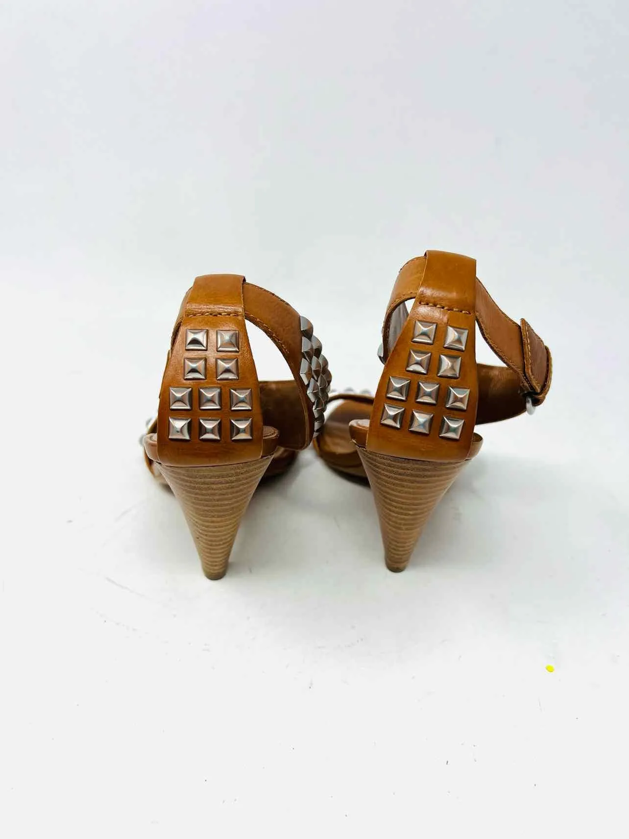 Size 3.5 Brown/Silver Studded Leather Shoes Sandals Heels