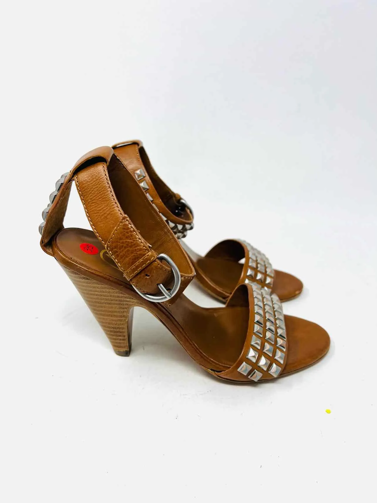 Size 3.5 Brown/Silver Studded Leather Shoes Sandals Heels