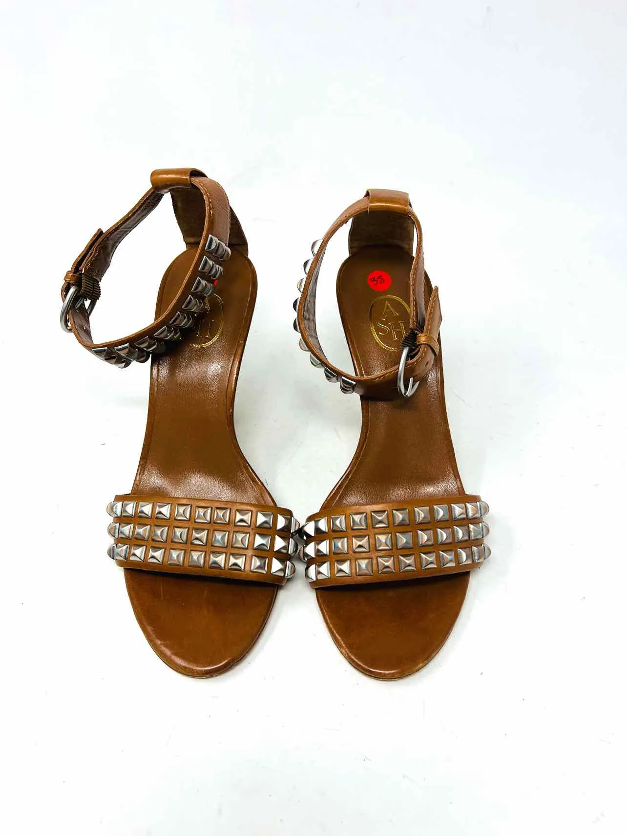 Size 3.5 Brown/Silver Studded Leather Shoes Sandals Heels