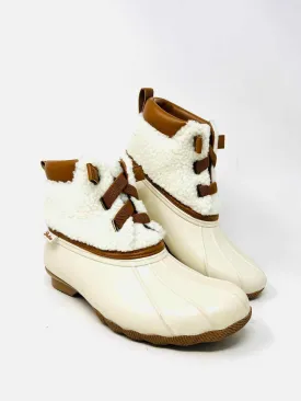 Skechers Size 8 White/Brown Sherpa Rubber Shoes Short Boots