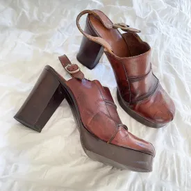 SOLD Vintage 70s Wood Platform Shoes, Chunky Penny Lane Shoes Marked 8 1/2