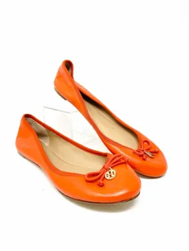 Tory Burch Size 9.5 Orange/Gold Bow(s) Leather Designer Flats