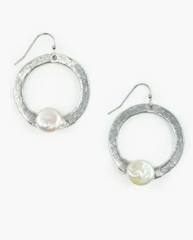 Wire Wrapped Freshwater Pearl Medium Hoop Earring (ER144)